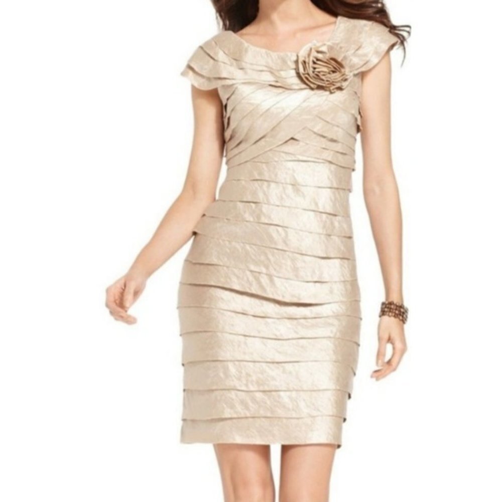 London Times Women's Olive Shimmer Tiered Cocktail Dress - Size 8 - NWT - Picture 6 of 6